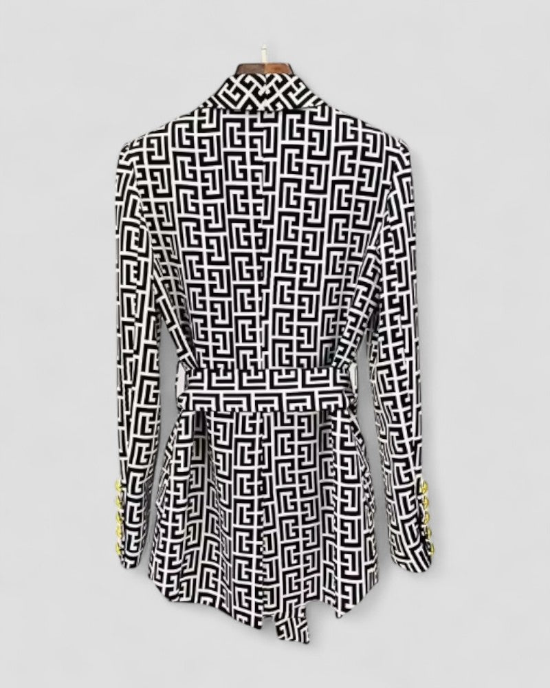 Blazerjacke mit geometrischem Print und Gürtel, elegante Passform für Damen 1