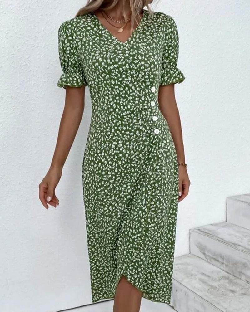 Sommerkleid Blumenmuster Kurzarm Midi Kleid - BerlinGlamour
