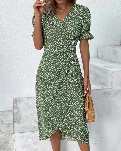 Sommerkleid Blumenmuster Kurzarm Midi Kleid