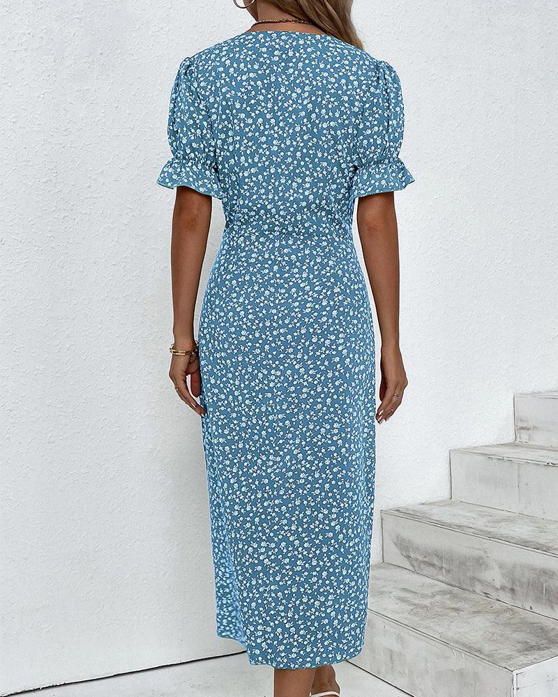 Sommerkleid Blumenmuster Kurzarm Midi Kleid