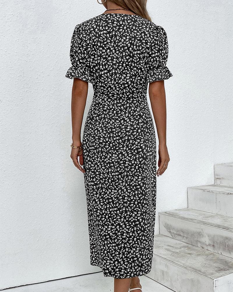 Sommerkleid Blumenmuster Kurzarm Midi Kleid