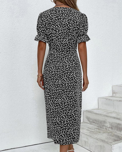 Sommerkleid Blumenmuster Kurzarm Midi Kleid