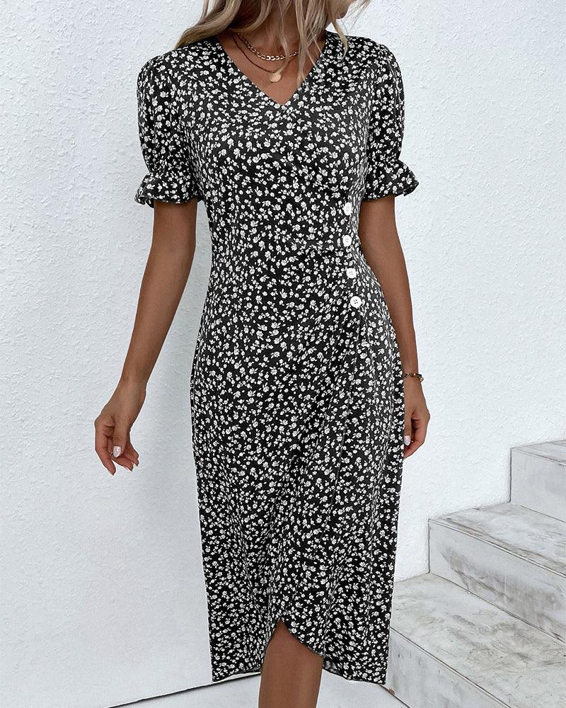 Sommerkleid Blumenmuster Kurzarm Midi Kleid