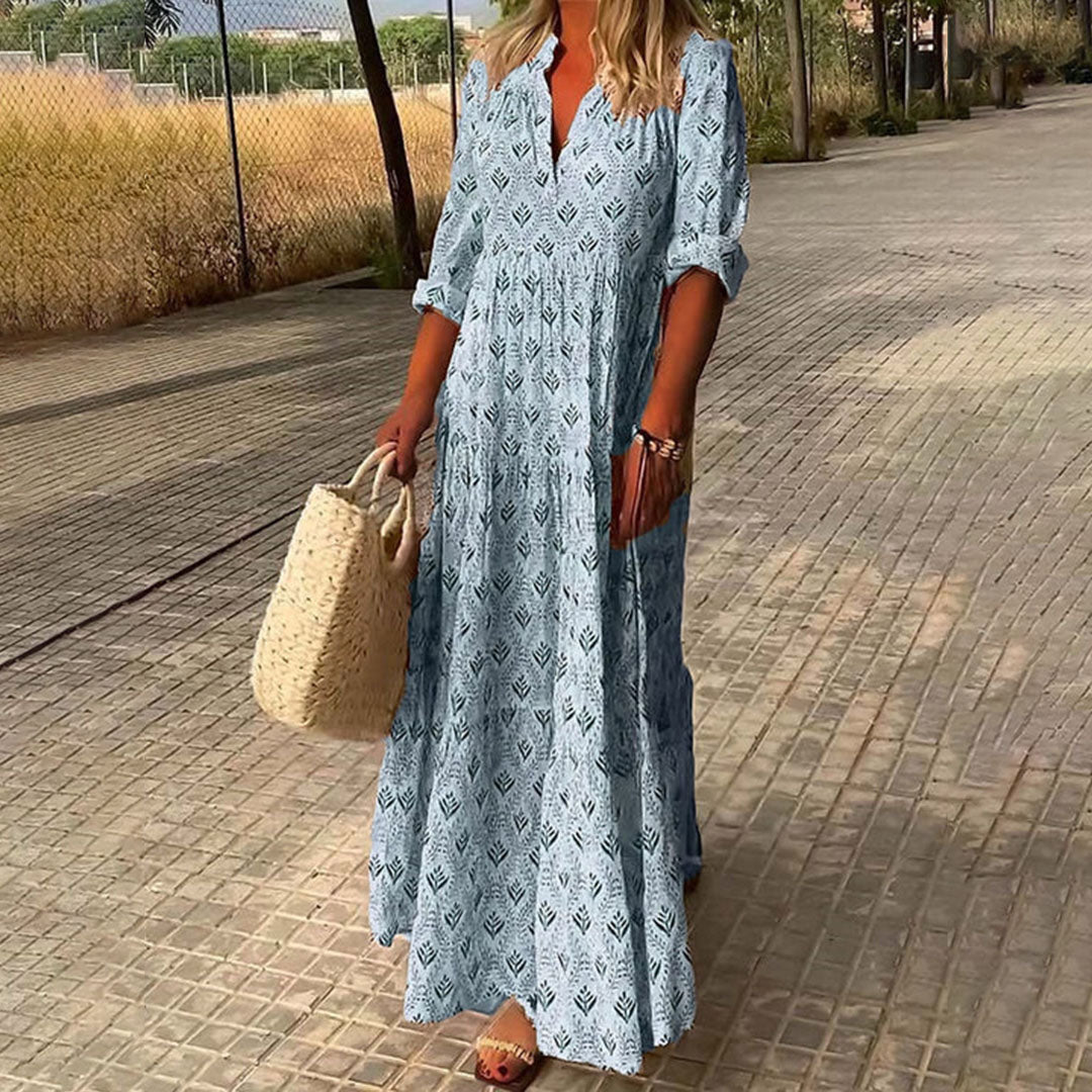 Boho Sommerkleid Langarm Damen Print Kleid