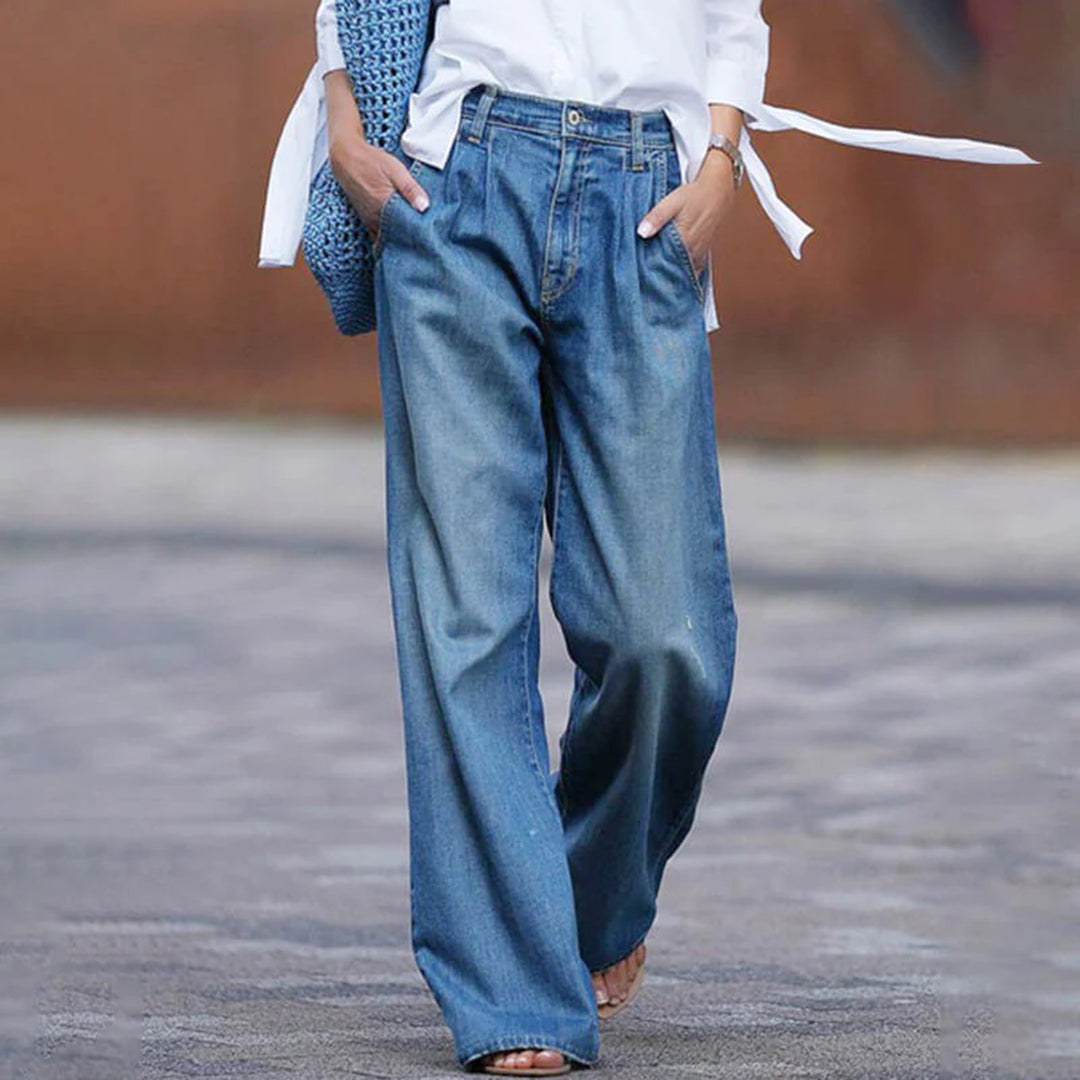 Damen Jeans Hochtailliert Weit Bequem - BerlinGlamour
