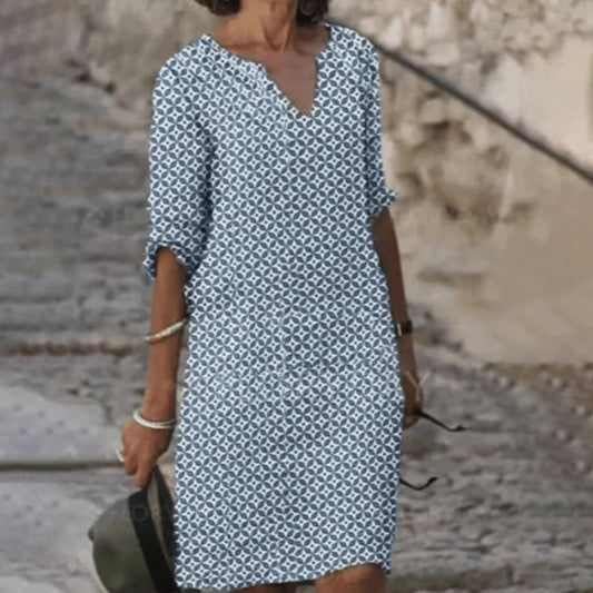 Klassisches geometrisches Kleid mit Dreiviertelärmeln für Damen