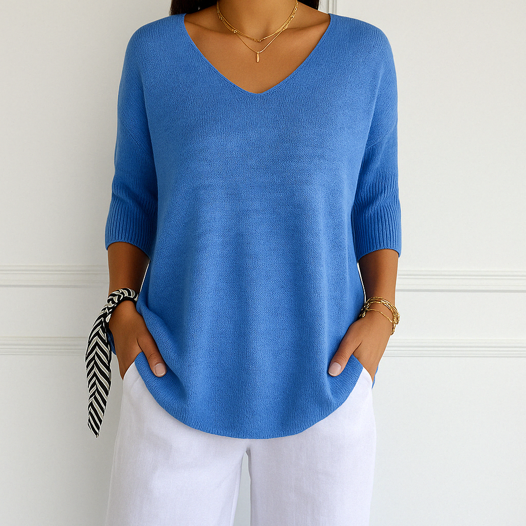 Damen Pullover V-Ausschnitt Kurzarm Sommer
