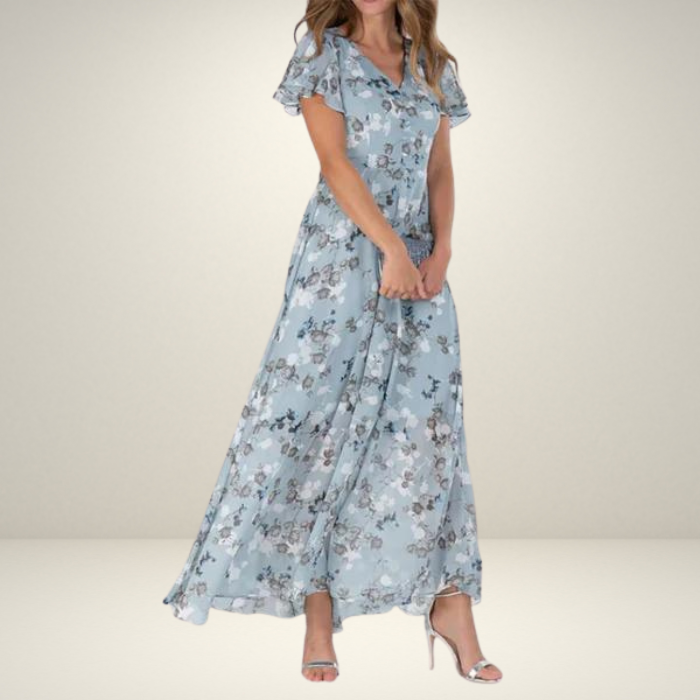 Sommerkleid Maxikleid Fließend Mit Kurzen Ärmeln Damenkleid