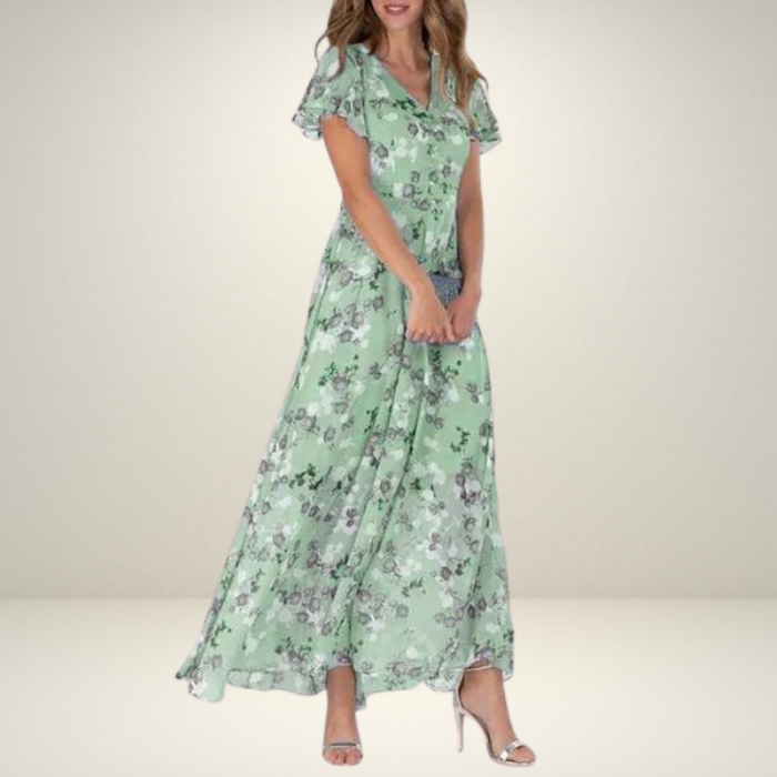Sommerkleid Maxikleid Fließend Mit Kurzen Ärmeln Damenkleid