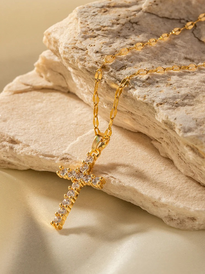 Goldene Kreuzkette Edelstahl mit Anhänger Damen Schmuck