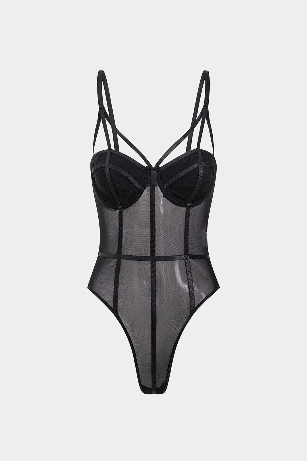 BH Spaghettiträger Schwarz Bügel-BH mit Mesh-Details - BerlinGlamour