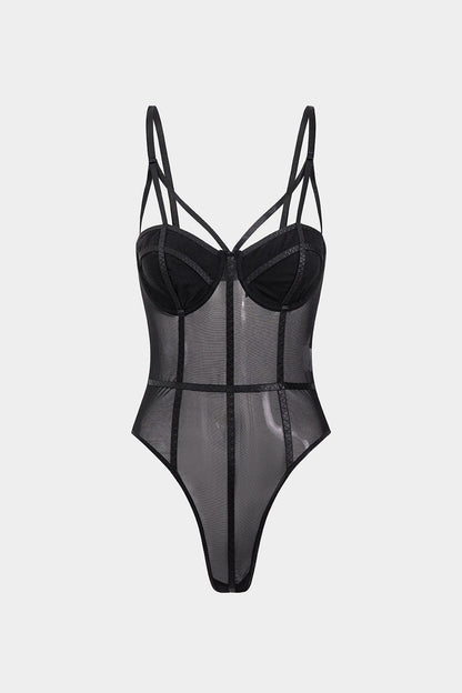 BH Spaghettiträger Schwarz Bügel-BH mit Mesh-Details - BerlinGlamour