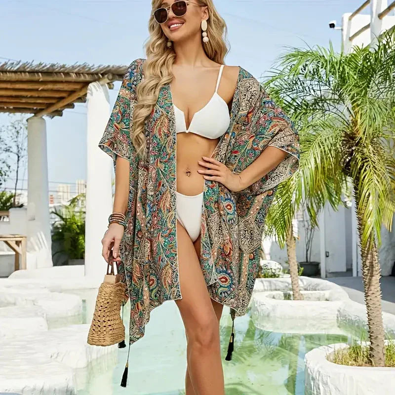 Strandkimono Paisley Offen mit Bikini Überzug - BerlinGlamour