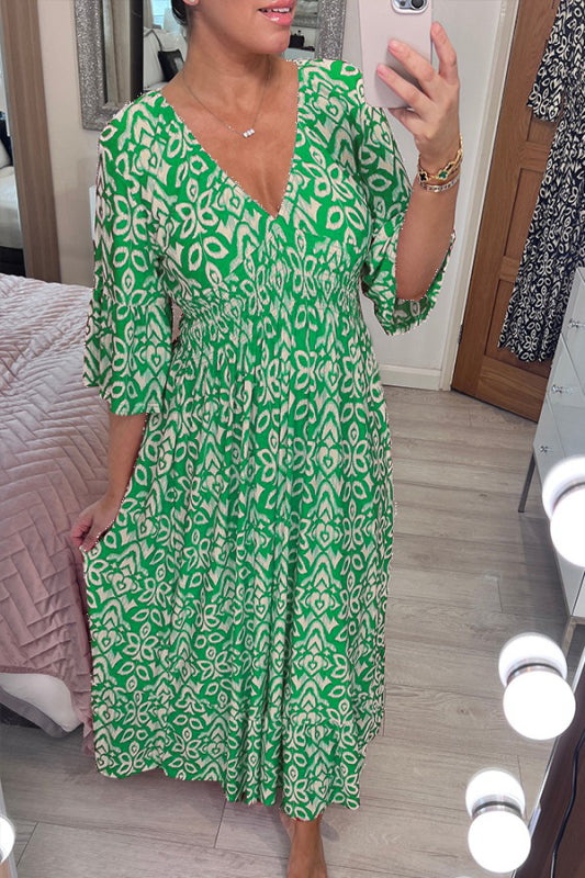 Glamour Maxikleid V-Ausschnitt Halbe Ärmel Damenkleid Freizeit