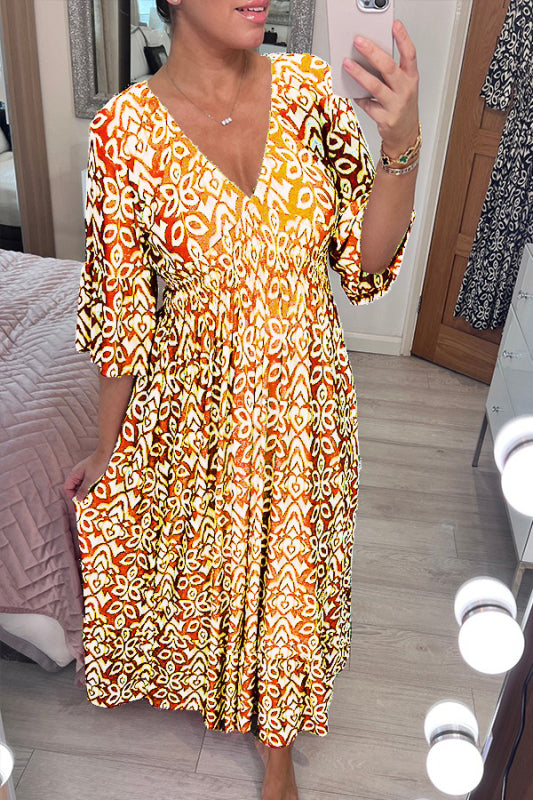 Glamour Maxikleid V-Ausschnitt Halbe Ärmel Damenkleid Freizeit