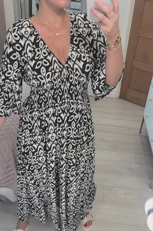 Glamour Maxikleid V-Ausschnitt Halbe Ärmel Damenkleid Freizeit