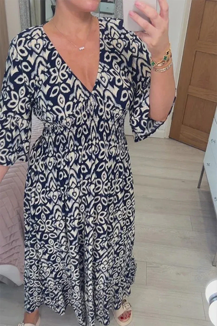 Glamour Maxikleid V-Ausschnitt Halbe Ärmel Damenkleid Freizeit