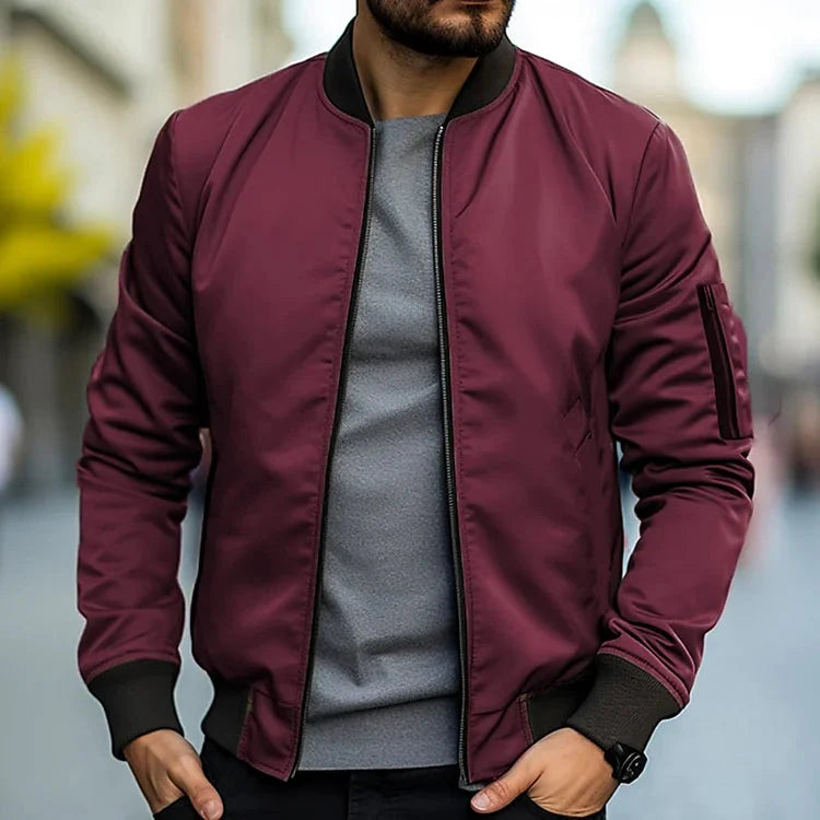 Bomberjacke – Herren-Streetwear-Jacken mit Reißverschluss für den Herbst-Rot-S-Chaps Herrenmode