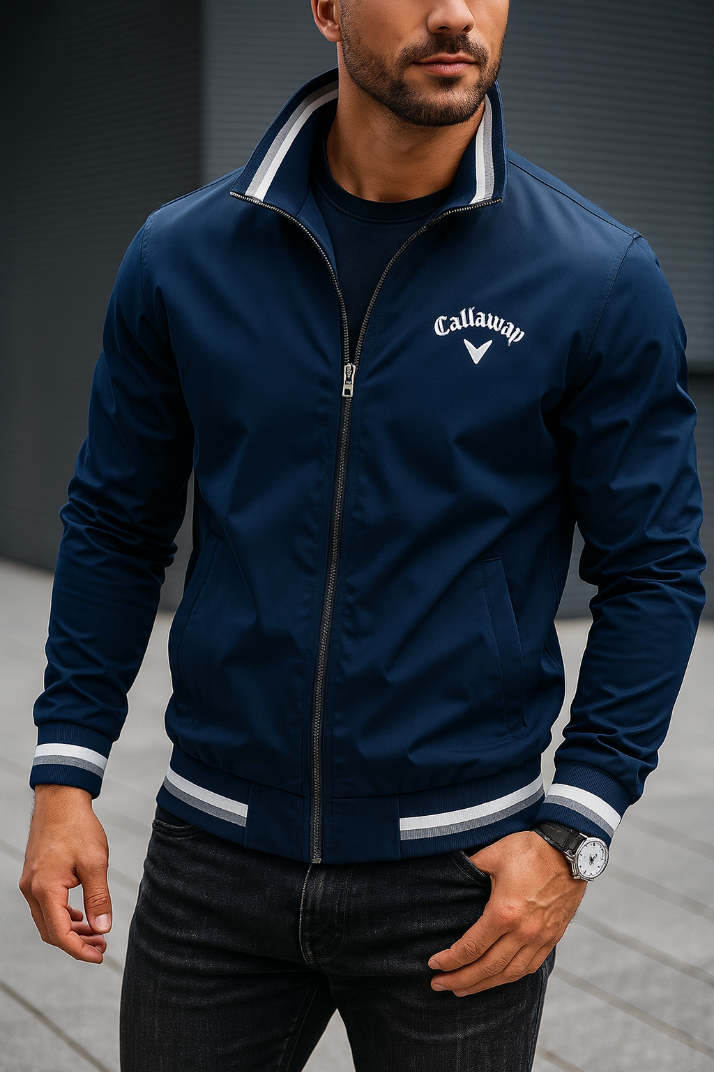 Herren Bomberjacke Leicht Lässig Zip Up Schwarz - BerlinGlamour