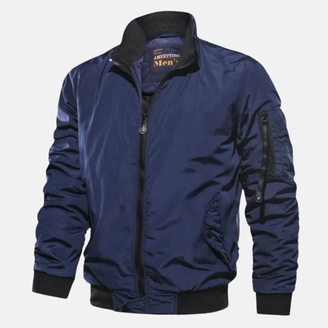 Bomberjacke - Lässige winddichte Herren-Zip-Up-Jacke mit Rippbündchen-Blau-S-Chaps Herrenmode