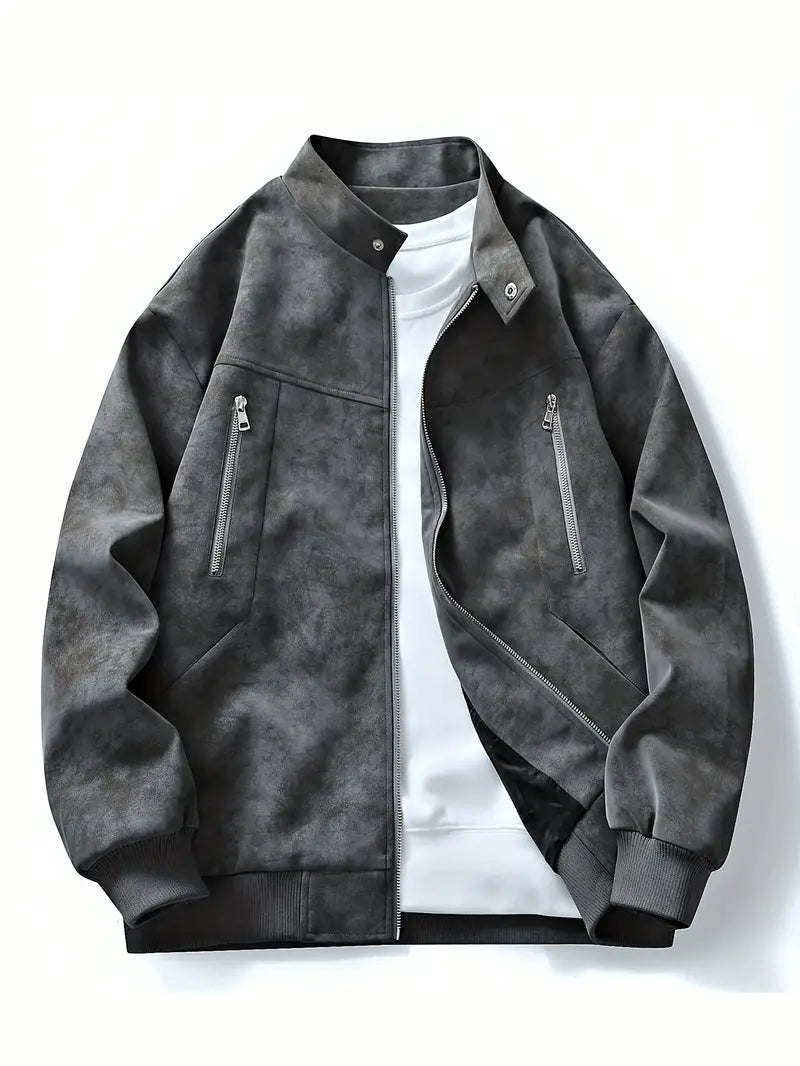 Bomberjacke | Reißverschluss | Lockere Passform | Herbstjacke | Herrenjacke-Grau-M-Chaps Herrenmode