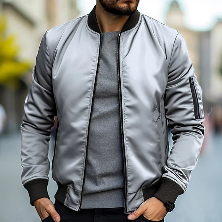 Bomberjacke – Slim Fit – Reißverschluss – Leichte Jacke – Herrenjacke-Grau-S-Chaps Herrenmode