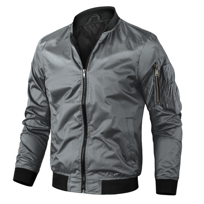 Bomberjacke – mit Reißverschluss – Polyester – Herbstjacke – Herrenjacke-Grau-S-Chaps Herrenmode