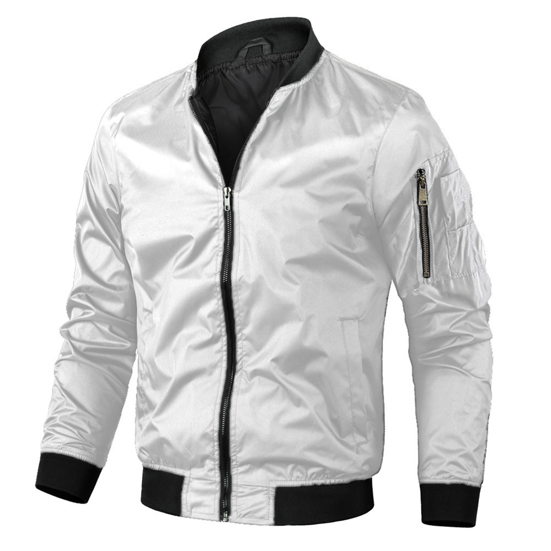 Bomberjacke – mit Reißverschluss – Polyester – Herbstjacke – Herrenjacke-Weiß-S-Chaps Herrenmode