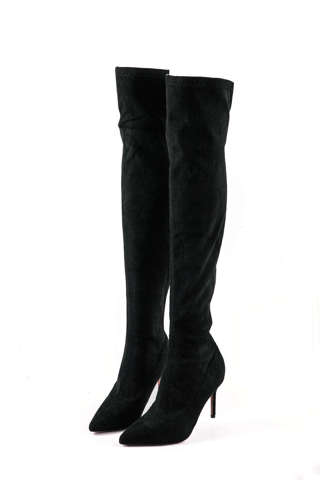 Stilvolle Overknee Stiefel Damen Velours Schwarz Elegante - BerlinGlamour
