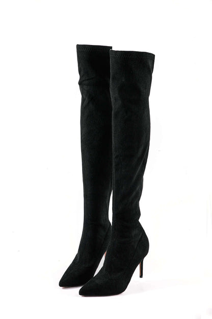 Stilvolle Overknee Stiefel Damen Velours Schwarz Elegante - BerlinGlamour