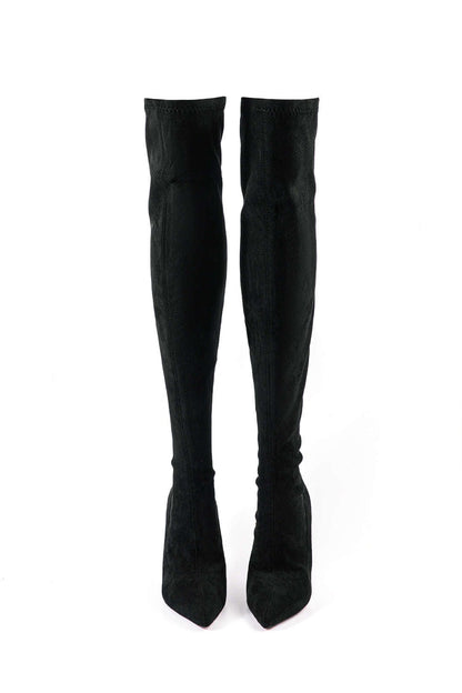 Stilvolle Overknee Stiefel Damen Velours Schwarz Elegante