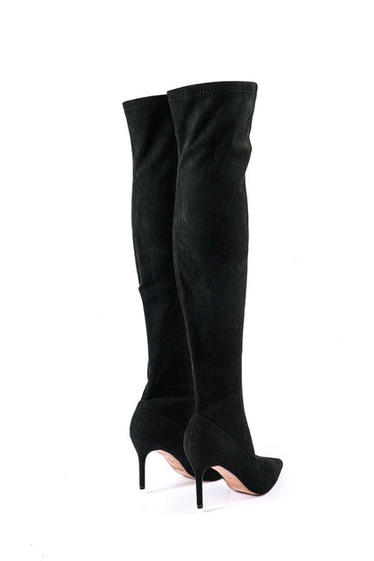 Stilvolle Overknee Stiefel Damen Velours Schwarz Elegante