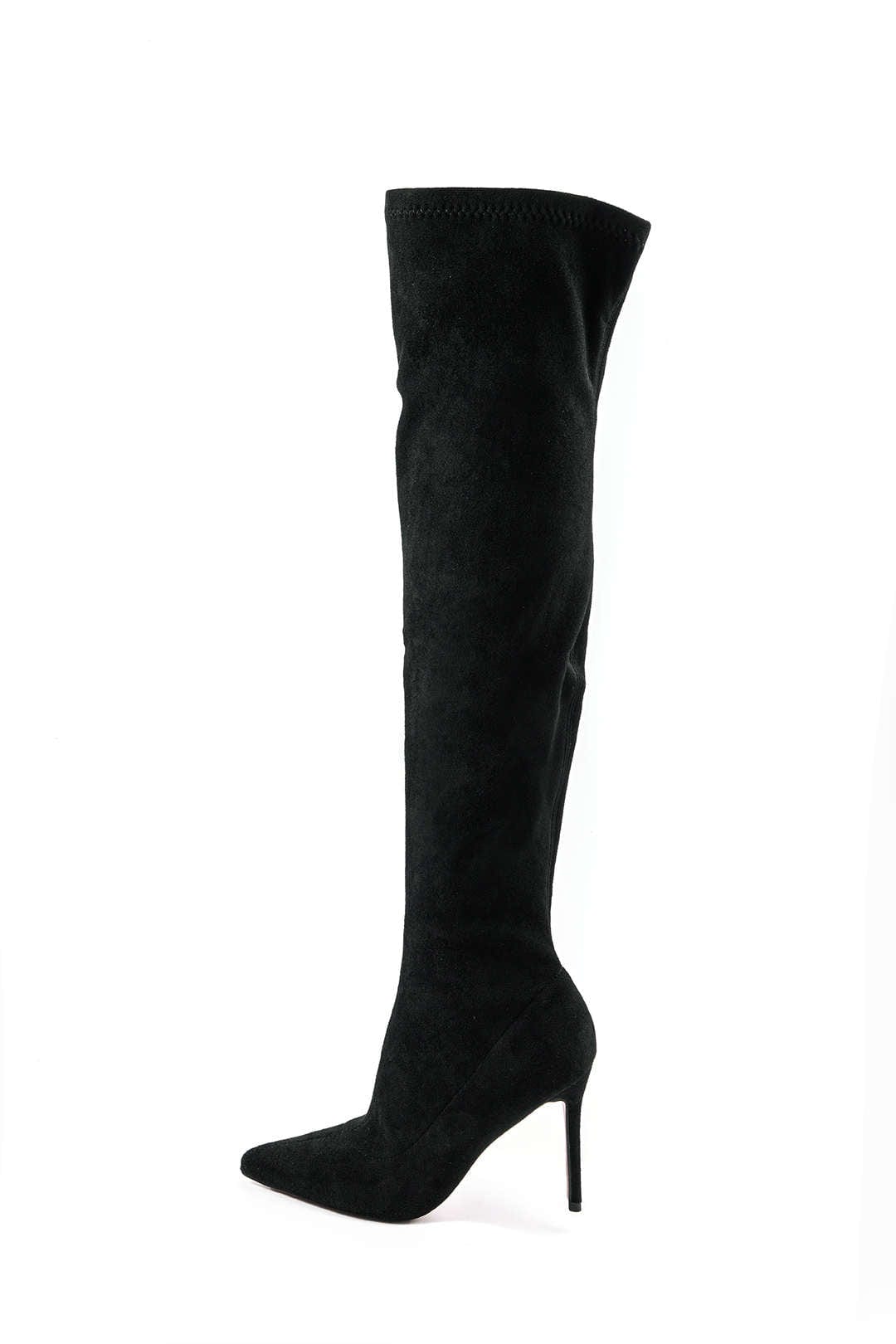 Stilvolle Overknee Stiefel Damen Velours Schwarz Elegante