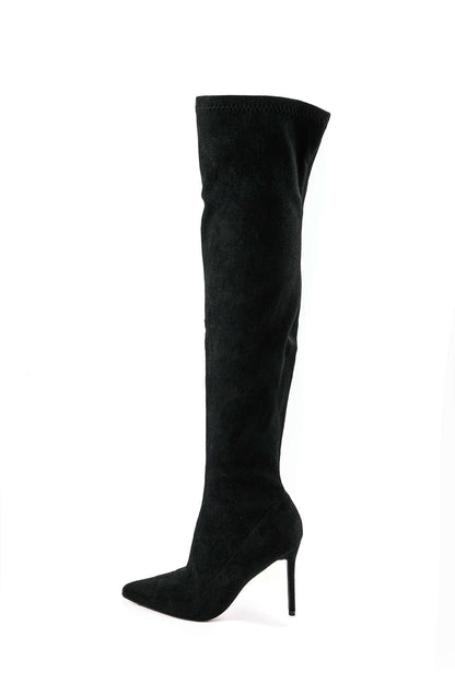 Stilvolle Overknee Stiefel Damen Velours Schwarz Elegante