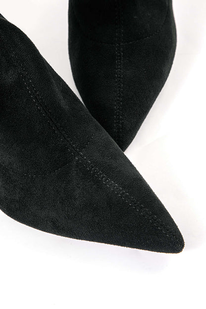 Stilvolle Overknee Stiefel Damen Velours Schwarz Elegante