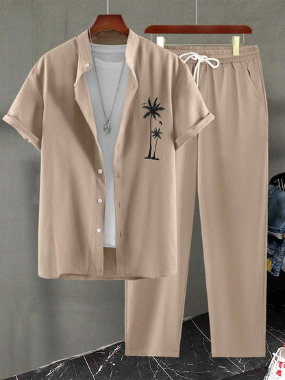 Herren Sommer Set Palmen Muster Hemd Hose