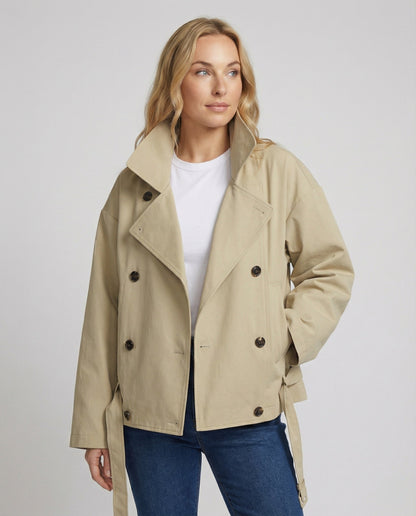 Oversize Trenchcoat Kurzjacke Zweireihig Vintage Stil - BerlinGlamour