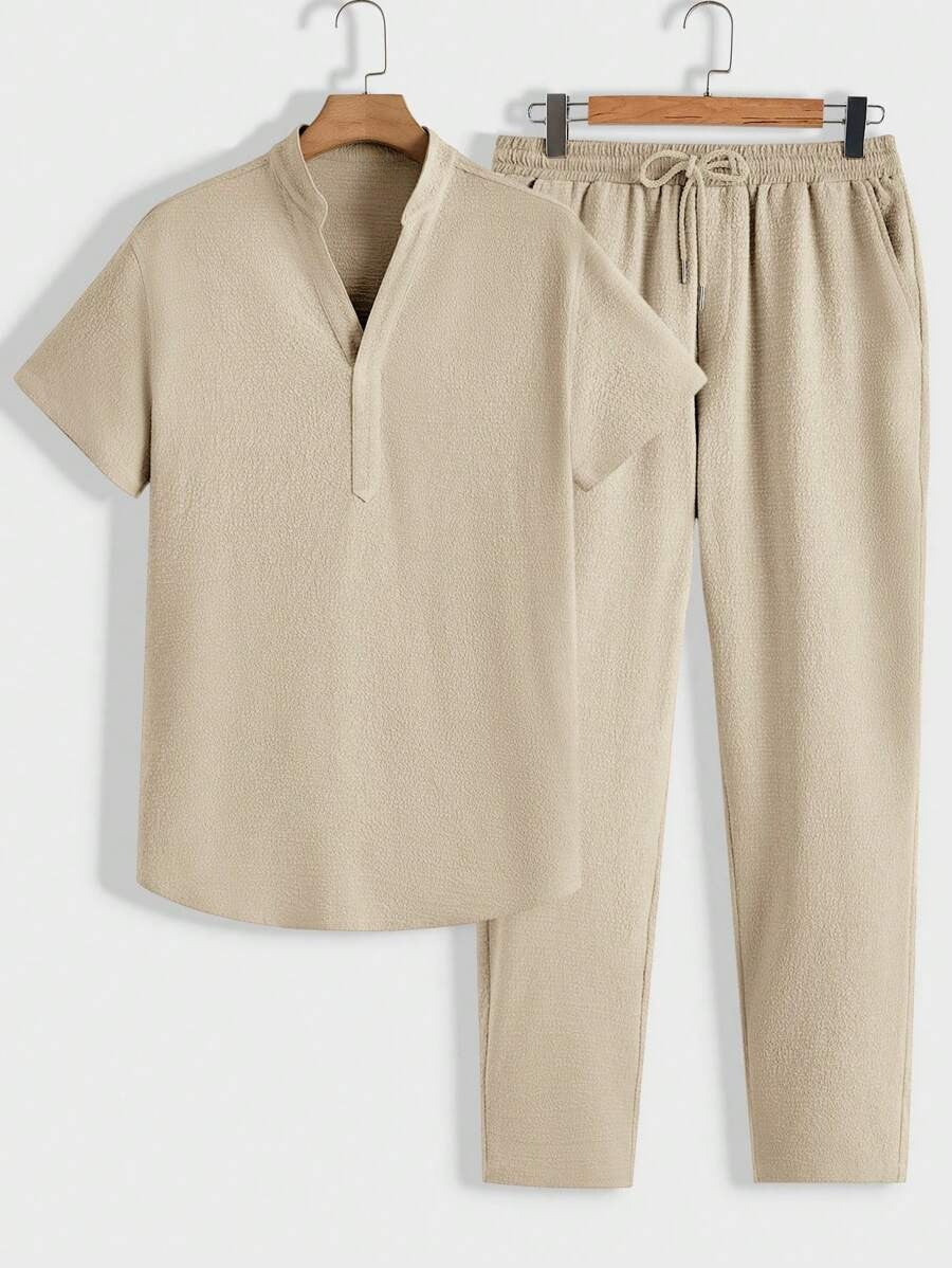 Herren Lounge-Set Komfortable Polo Stehkragen Hose