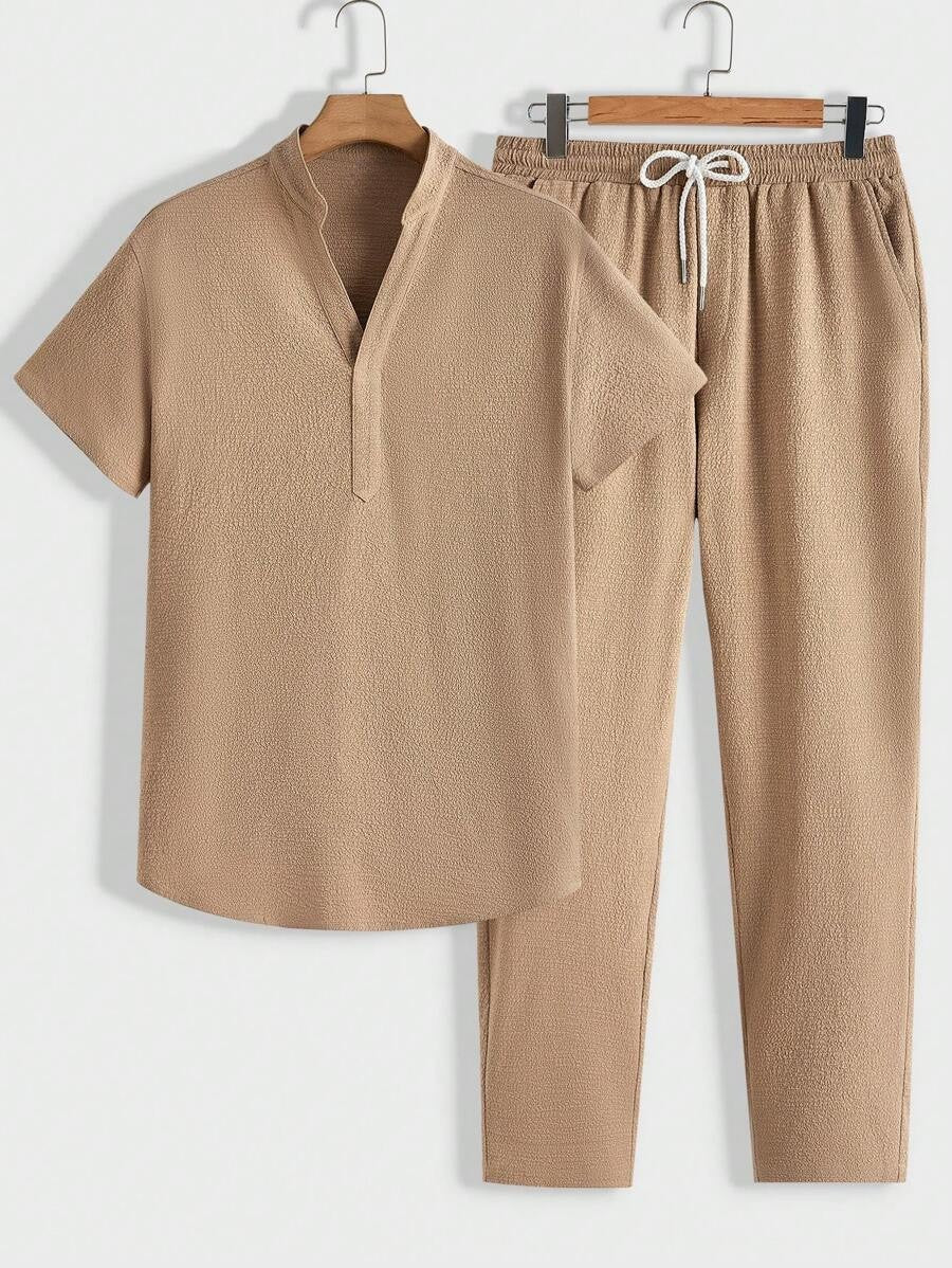 Herren Lounge-Set Komfortable Polo Stehkragen Hose