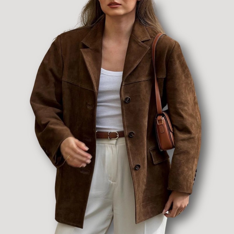 Braydon Langjacke aus braunem Wildleder mit Oversize-Schnitt und Umlegekragen