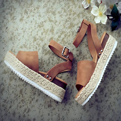 Damen Sandalen Espadrille Sohle Verstellbarer Riemen - BerlinGlamour