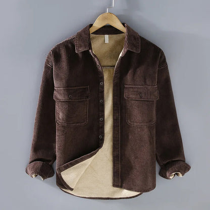 Herren Cordjacke Warm mit Knöpfen Grüne Steppjacke