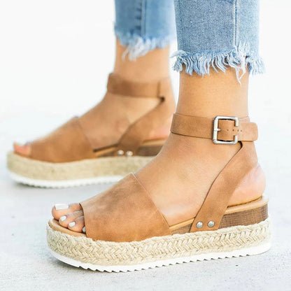 Damen Sandalen Espadrille Sohle Verstellbarer Riemen