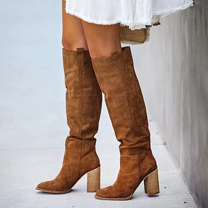 Damen Stiefel Blockabsatz Hochzeitsschuhe Schlicht