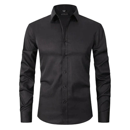 Bügelfreies Hemd | Langarm | Mit Knöpfen | Smokinghemd | Herrenhemden-Schwarz-S-Chaps Herrenmode