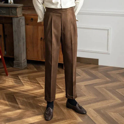 Bundfaltenhose | Verstellbare Taille | Modisch | Schlabberhose | Herrenhose-Braun-28-Chaps Herrenmode