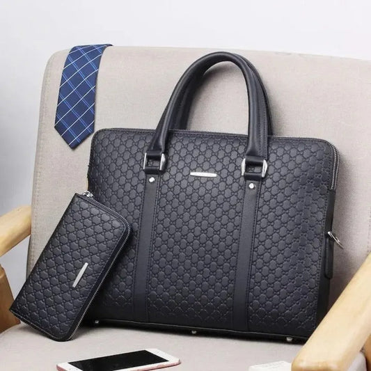 Business-Laptoptasche aus Leder mit passender Reisebrieftasche 0