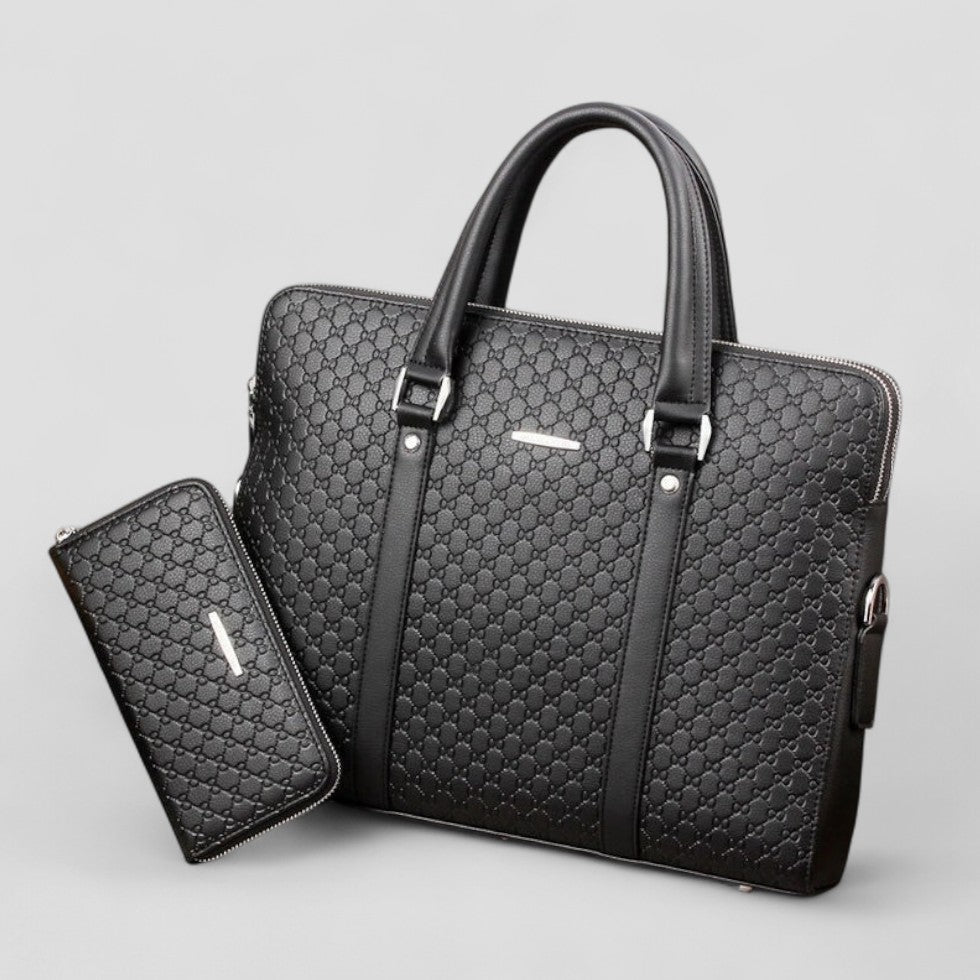 Business-Laptoptasche aus Leder mit passender Reisebrieftasche 1