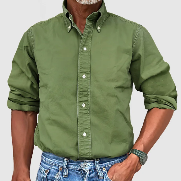 Button-Up-Hemd – Langarm – Mit Kragen – Jeanshemd – Herrenbekleidung-Armeegrün-S-Chaps Herrenmode