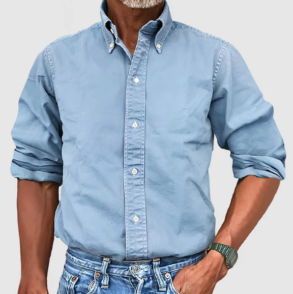 Button-Up-Hemd – Langarm – Mit Kragen – Jeanshemd – Herrenbekleidung-Hellblau-S-Chaps Herrenmode